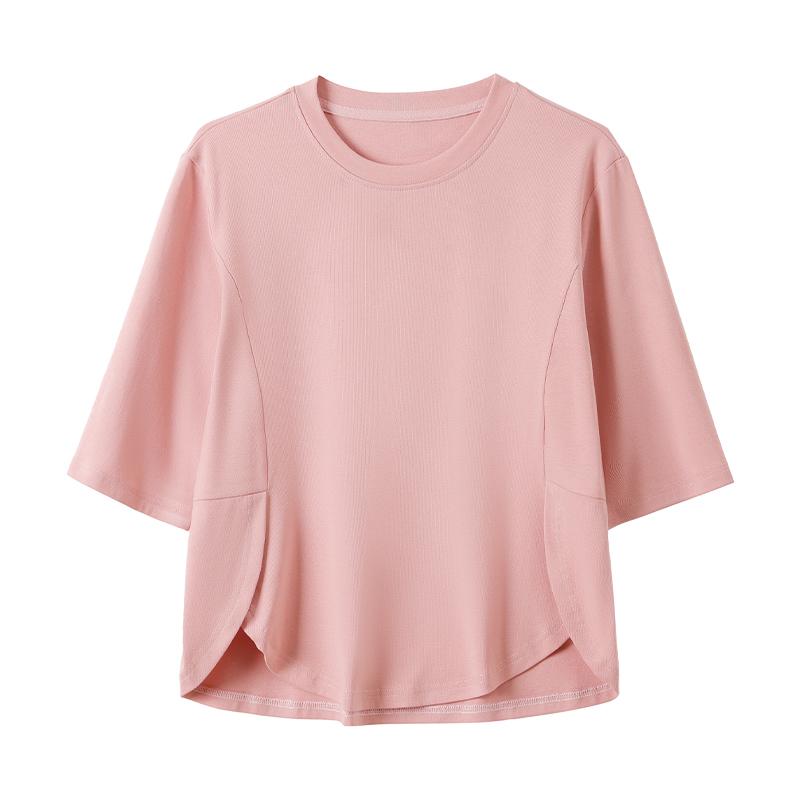 Simple Round Neck Short Sleeved Women's Summer Base T-shirt