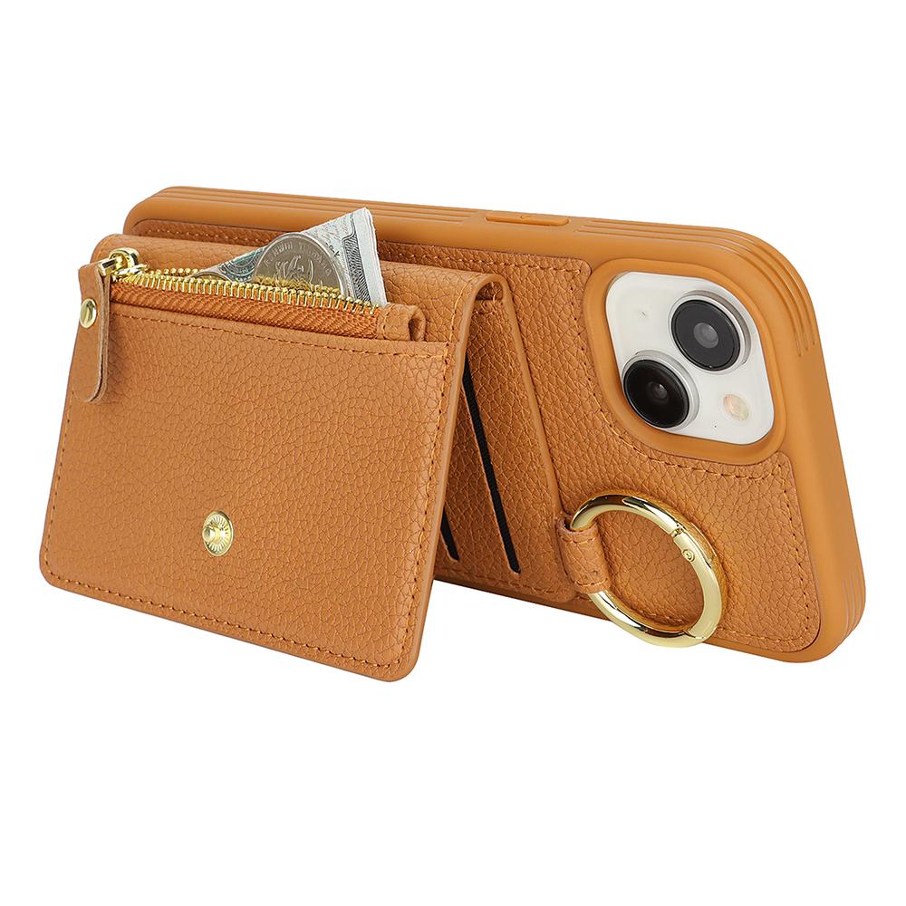 For iPhone 14/13 Case Litchi Textured PU Leather + TPU Kickstand Phone Cover with Card Slot