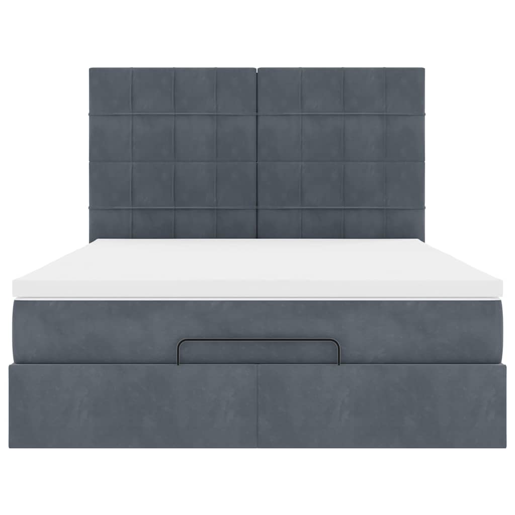 Ottoman Bed with Mattress Dark Grey 140x190 cm Velvet