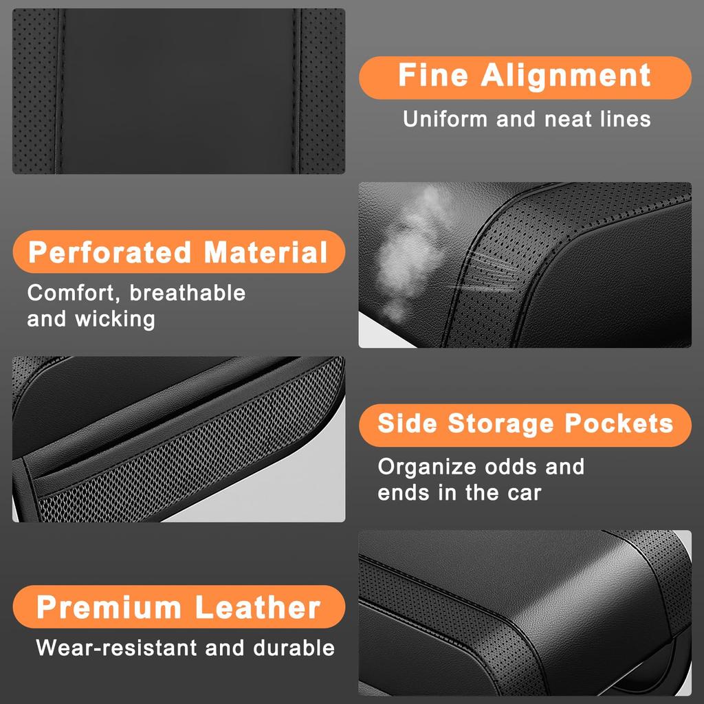 Universal Car Armrest Box Booster Pad Premium Memory Foam Elbow Rest with Pocket Central Leather Armrest Pad Car Accessories