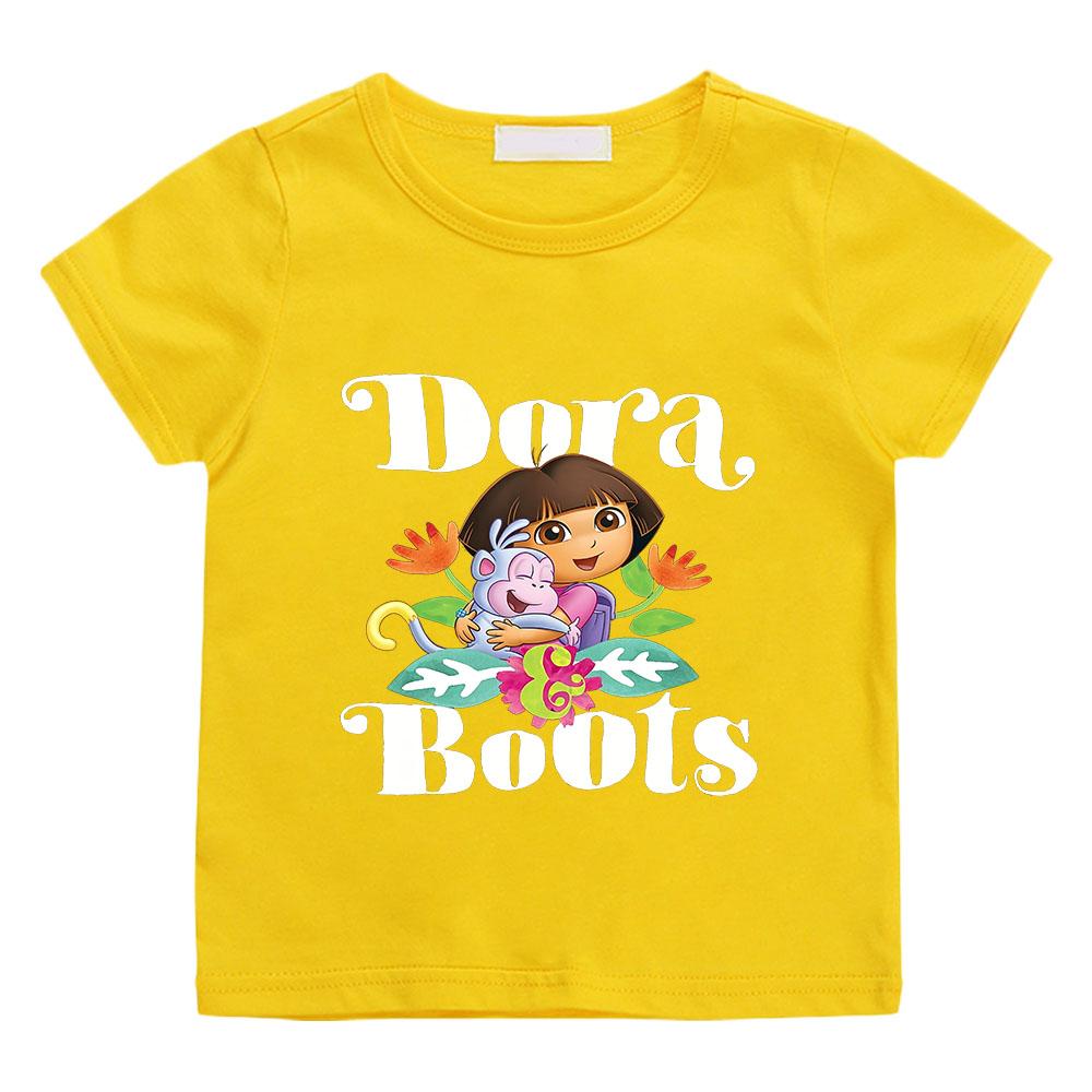 

Dora Cartoon Print Kids 100% Cotton T-shirt 2-12 Years Boys Girls Unisex Fashion Soft Short Sleeve O Neck Casual Tops Toddler 160 жовтий
