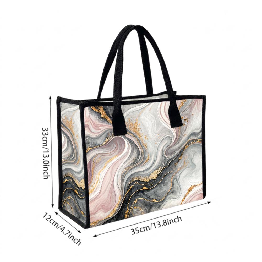 Marble Pattern Tote Bag Stylish Casual Daily Shopping Handbag for Women Portable Large Capacity Commuting Shoulder Bag