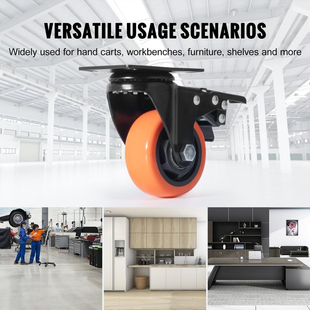 Caster Wheels, 3-inch Swivel Plate Casters, Set of 4, with Security A/B Locking No Noise PVC Wheels, Heavy Duty 250 lbs Load Capacity Per Caster,