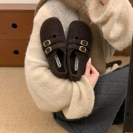Fashion retro platform plush warm Birkenstocks women's new winter fluffy Mary Jane single shoes
