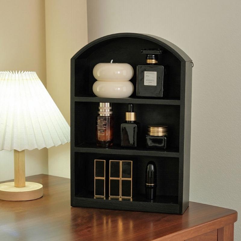 Sturdy Wooden Desktop Organizers Cabinet Clear Glass Front Panel Multipurpose Storage For Home Office Decors