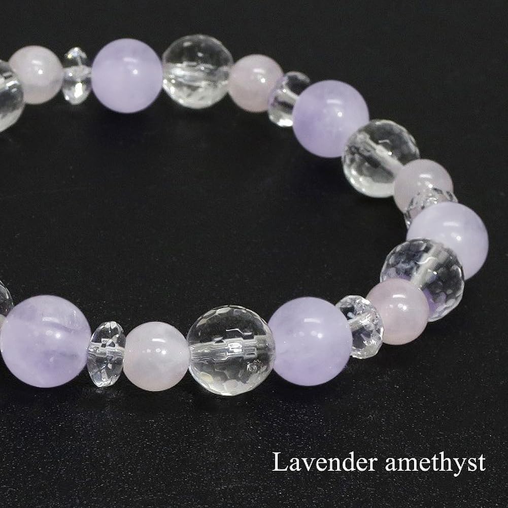 [Shinjuku Gin no Kura] Lavender Amethyst and Rose Quartz 128-Facet Crystal Bracelet, Approximately 17cm Long (Women's Size Medium)