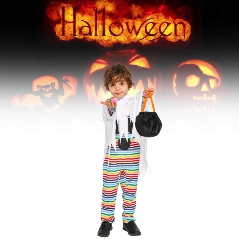 Halloween Child Costume For Kids With Polyester Fabric And Playful Striped Ghost Design For Party Performance