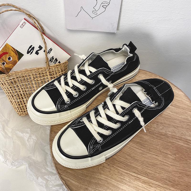 New student one-pedal lazy shoes board shoes retro canvas shoes 116