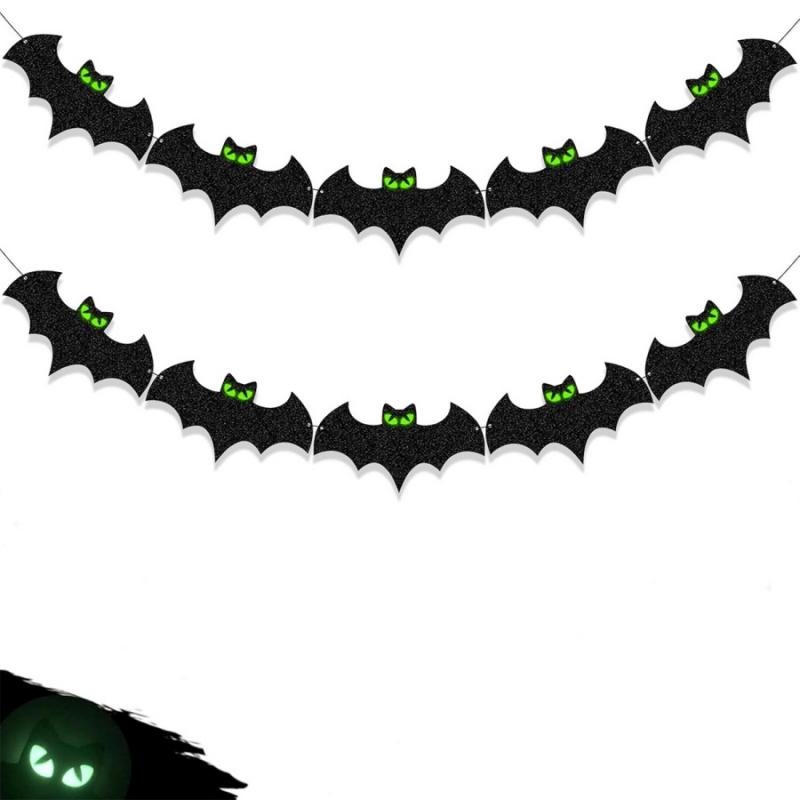 1pcHalloween Glowing Bat Banner Festival Party Glowing Eyes Bat Flag Decoration Hanging Ornament Outdoor Garden Hanging Decorati