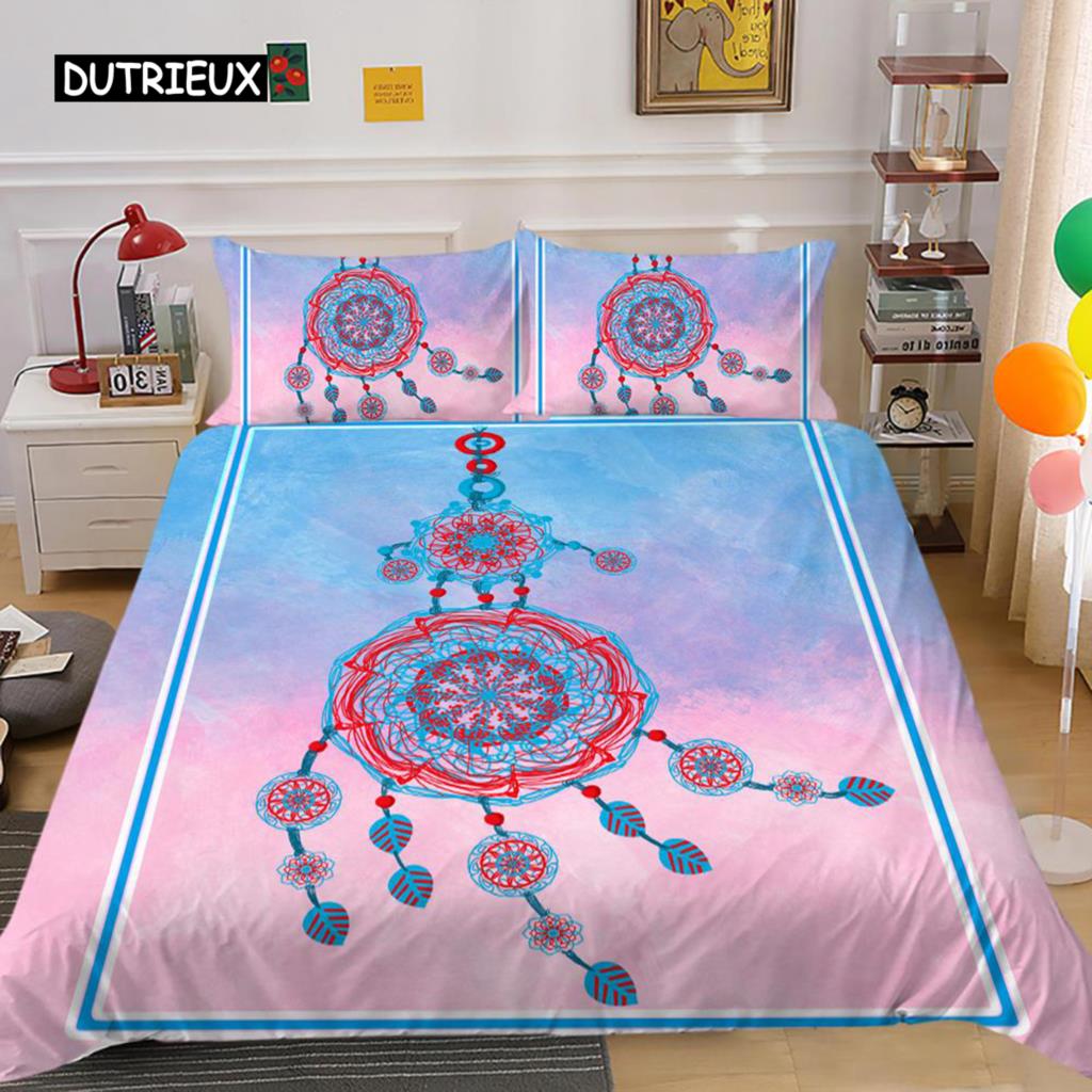 Dream Catcher Duvet Cover Set King Size Pink Boho DreamCatcher Bedding Set for Kids Teen Microfiber Bohemian Feather Quilt Cover