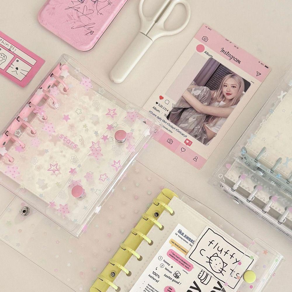Portable A7 Photo Album PVC Loose-leaf Postcards Holder Clear Bow Star Design Photo Card Holder Students