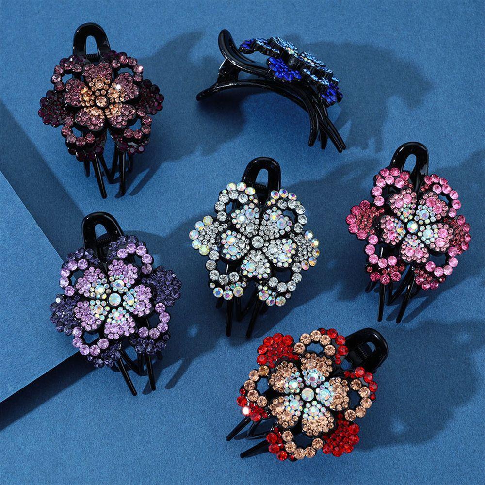 

Headwear Hair Claw Clips Women Duckbill Clips Rhinestone Flower Hair Clip Hairstyle Hairpin Color 08