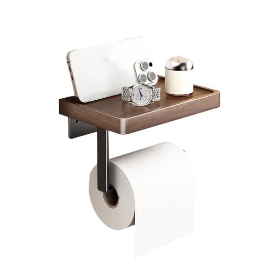 Wall Storage Rack Strong Load-Bearing Wall-Mounted Organizer with Rounded Paper Outlet Smooth Pull-Out Multifunctional Wood Metal Bathroom Shelf