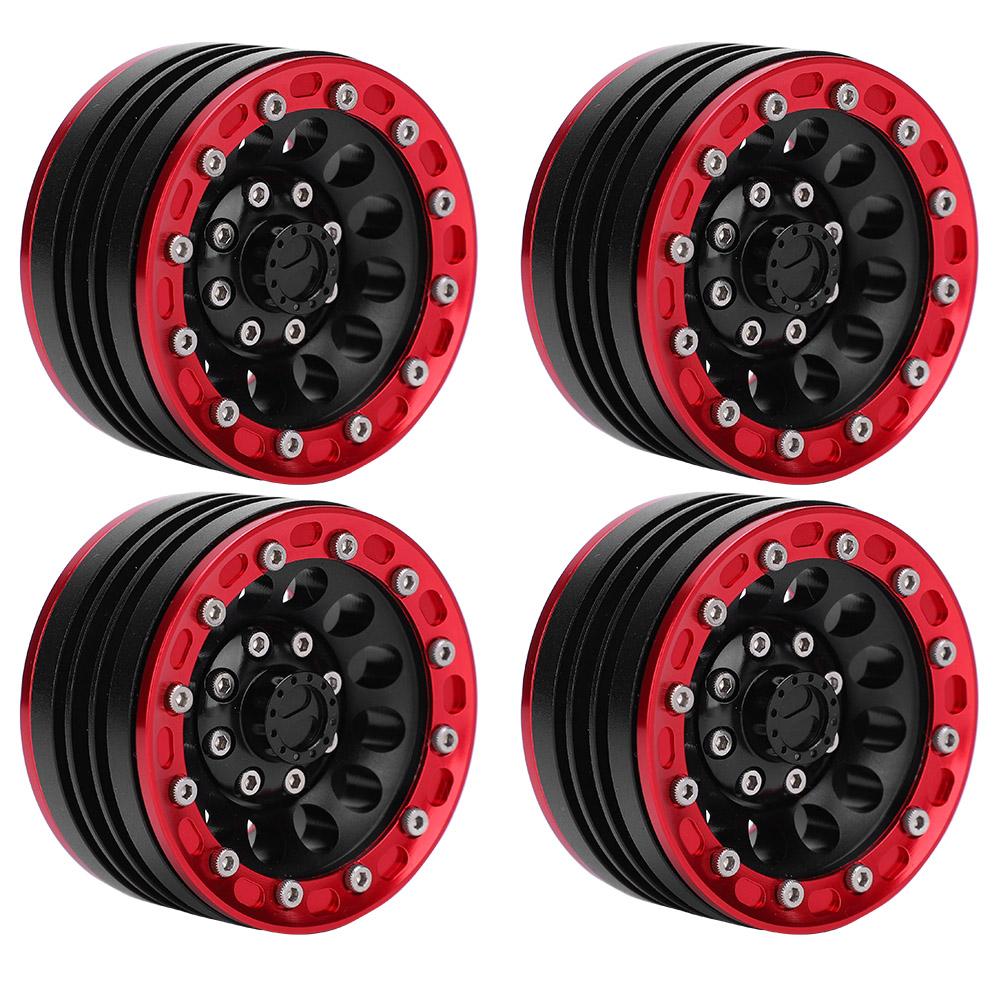 4pcs Metal Wheel Hub RC Car A Essories Fit for 1Celsius10 RC Crawler 1.9 Inch(Red Black )