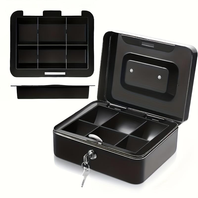 

Heavy-Duty Safe Cash Box with Key Lock - Large Capacity Bank Safe, Multi-Layer Coin Trays & Compartments, Key-Lockable Durable Coin & Bill Storage Box Black