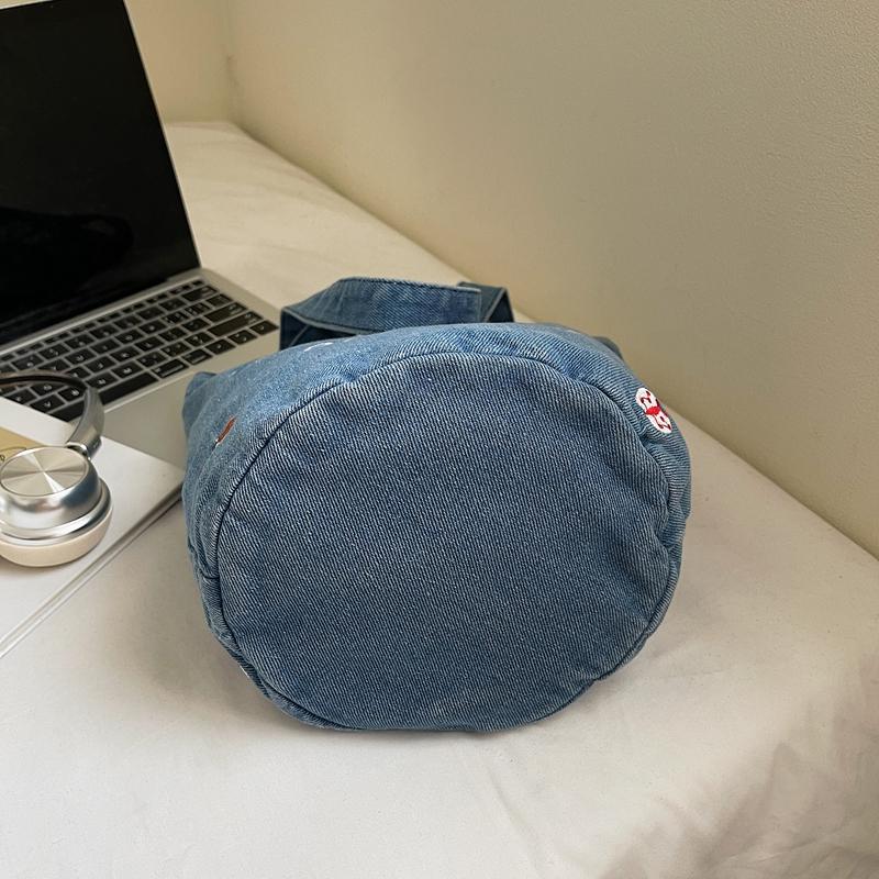 Large Capacity Denim Bag Women Embroidered Handbag Shoulder Bag