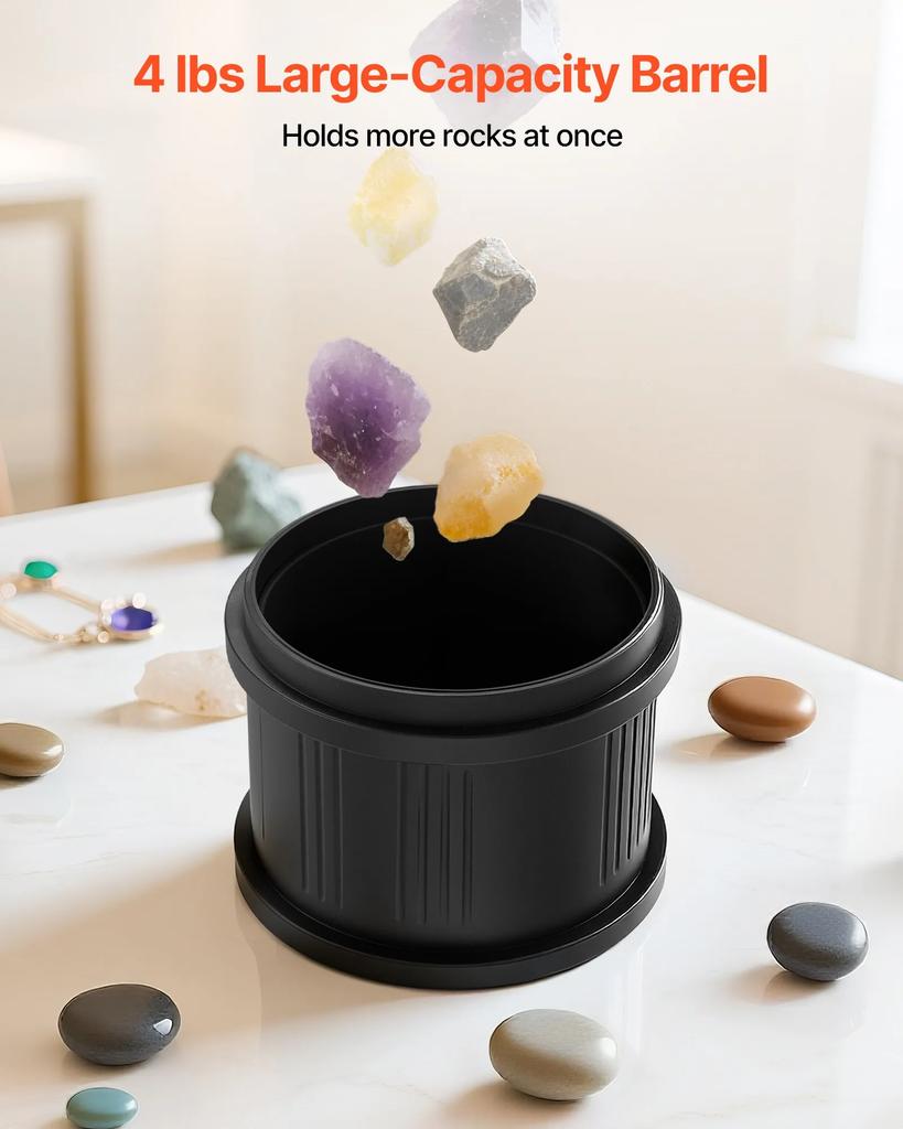 VEVOR Rock Tumbler Kit, Rock Polishing Kit, 4 Speed Settings 9-Day Polishing Timer Stone Polishing Kit