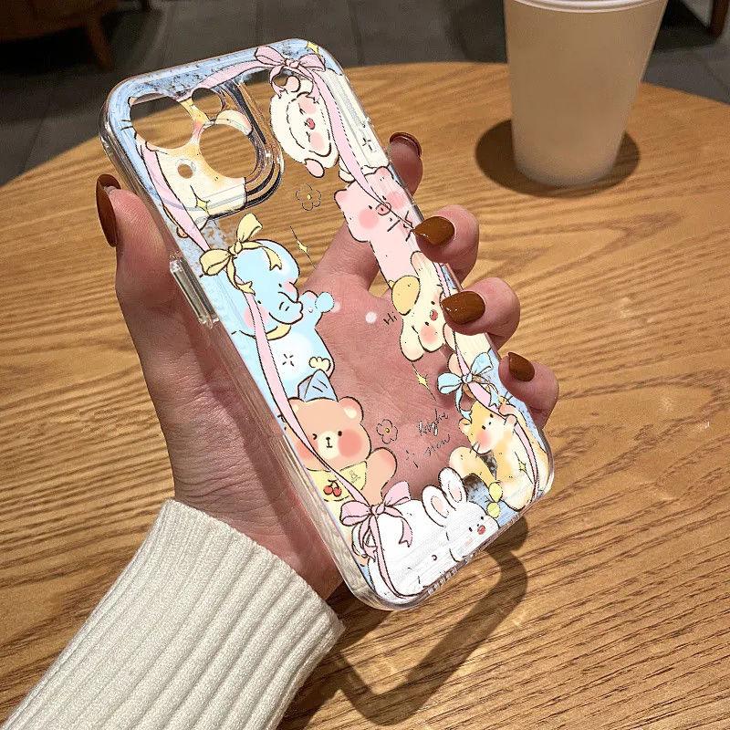 Fun butter bear applies to iPhone17promax Apple 16 mobile phone case 14/13 transparent 15pro all-inclusive.