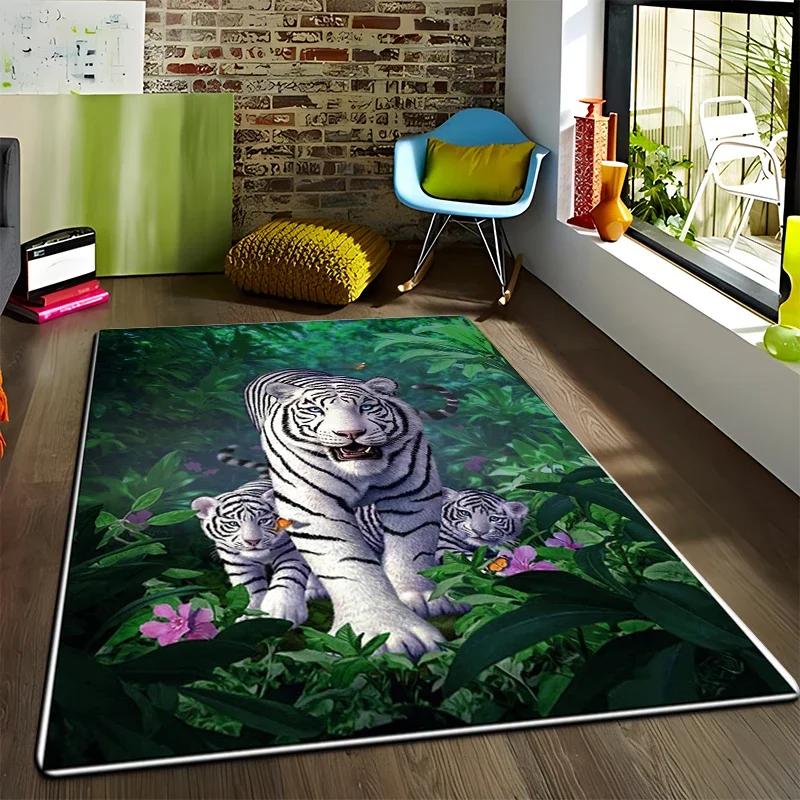 Animal Tiger Flowers Pattern Carpet Living Room Bedroom Yoga Mat Home Decoration Children's Crawling Floor Mats Area Rug Camping
