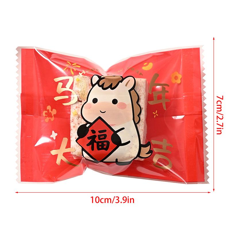 2026 Year Of The Horse Chinese  Year Snowflake Crispy Packaging 100Pcs Baking Cookie Machine Sealed Small Nougat Candy Bags