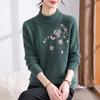 Hodo Women's Floral Embroidered Semi-High Collar Knit Sweater