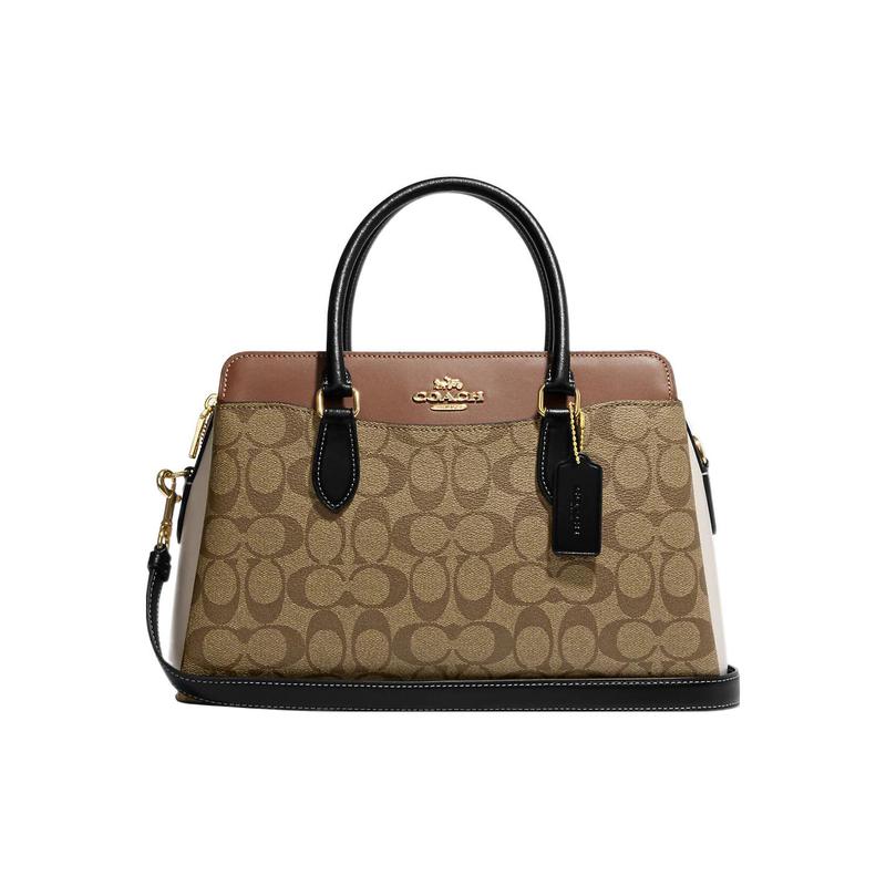 

COACH Darcie 32 color block presbyopic print zipper closure coated canvas and leather shoulder crossbody handbag women s brown коричневий