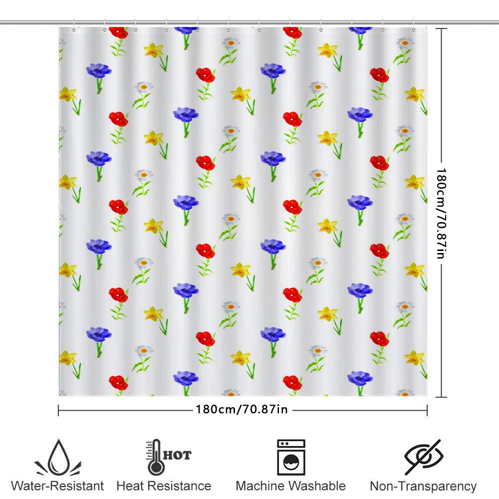 Watercolor Flowers Shower Curtain Vivid Print Bathroom Decor Waterproof Fabric 72X84 Inches Flower Pattern Home Decoration Custo