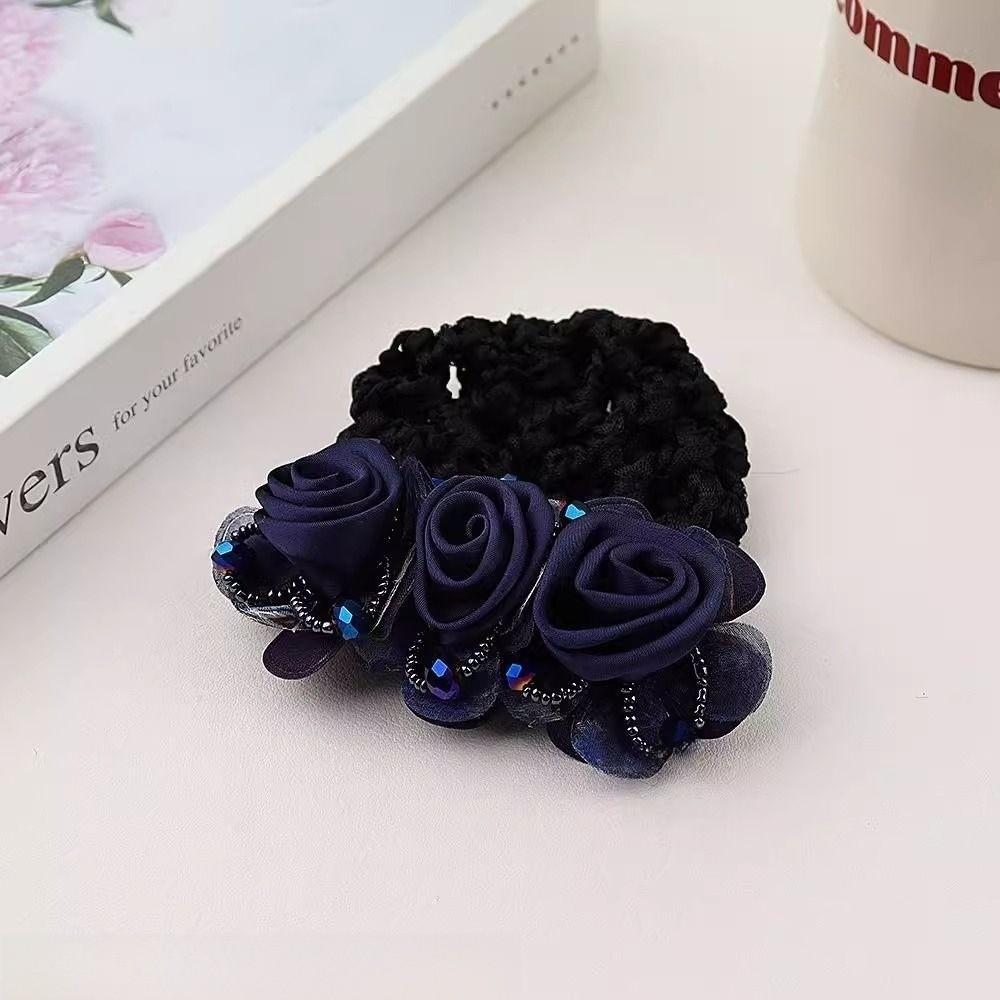 Updo Styling Tool Flower Hair Net with Spring Clip Net Pocket Headdress  For Work Use