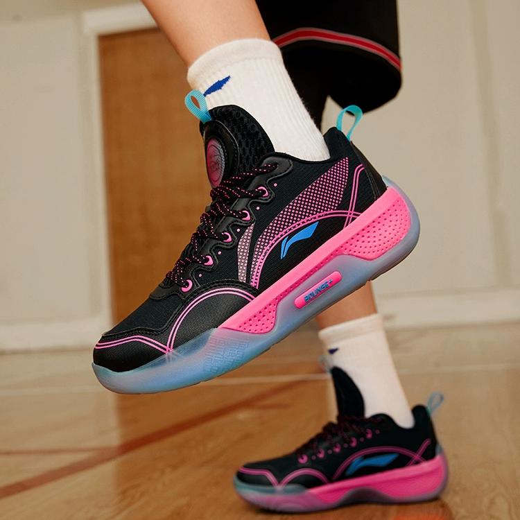 Li Ning Youth Yu Shuai Low Comfortable Lightweight Non-Slip Shock Absorbing Wear-Resistant Low-Top Basketball Shoes Kids sneakers Black Pink YKBS058-1