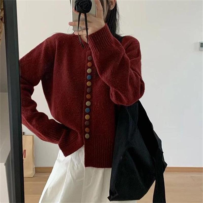 Autumn and winter long-sleeved knitted cardigan women's color single-breasted autumn new fashion versatile long-sleeved sweater jacket
