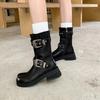 Fashion Women Short Boots 2025 New Autumn Square Toe Low Heel Straps Cowboy Knight Boots Fashion Platform Buckle Ankle Boots Botas Mujer