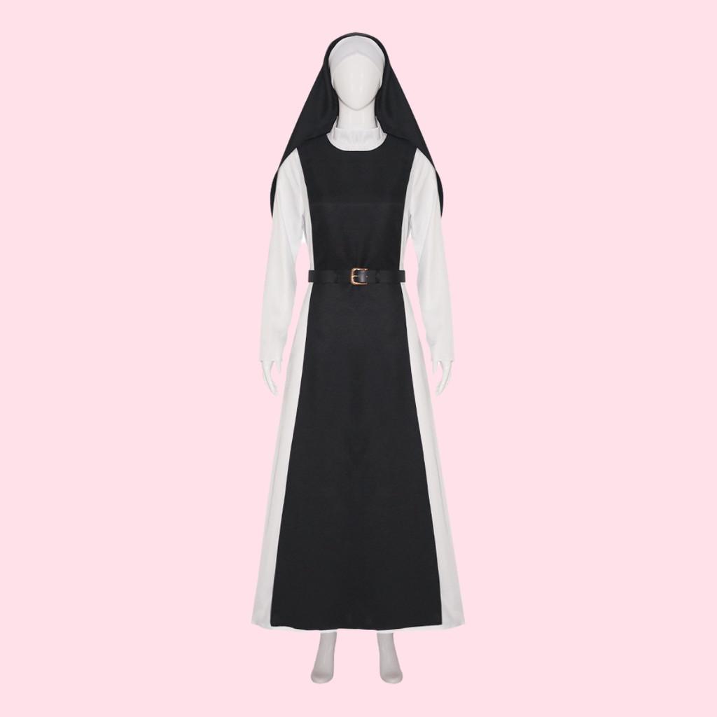 2024 New Flawless Nun Cosplay Costume For Halloween Role Play Virgin Mary Nun Outfit