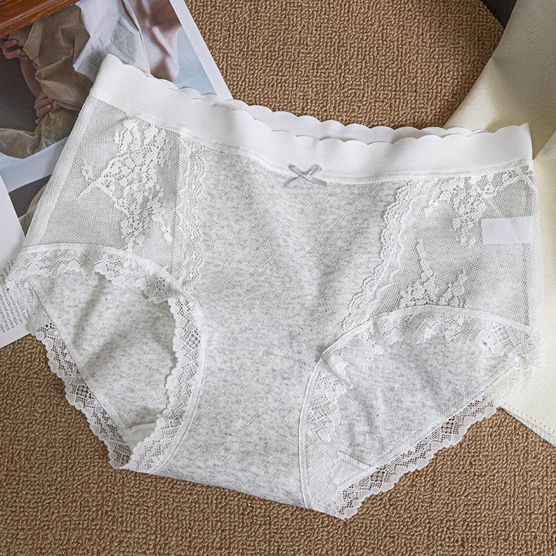 Damen Frühling und Sommer Reine Baumwolle Spitze Mesh Nahtlos Atmungsaktiv 7A Antibakterieller Baumwollzwickel Hüftbund Dreiecksslip