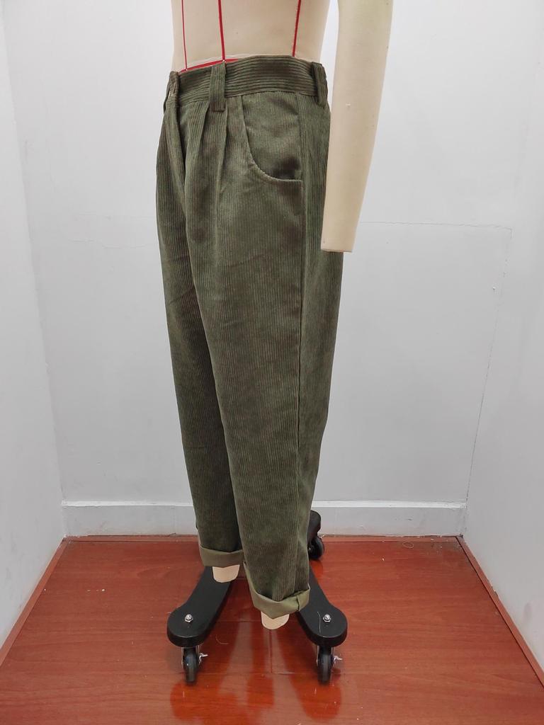 Women's High Waist Corduroy Straight-Leg Pants - Solid Color, European & American Style, Autumn 2025 Collection