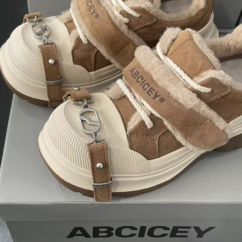 Women's Snow Boots Winter Thick-soled Heightening Fluffy Canvas Shoes Thickened Warm Wool Women's Cotton Shoes Zapatillas Mujer