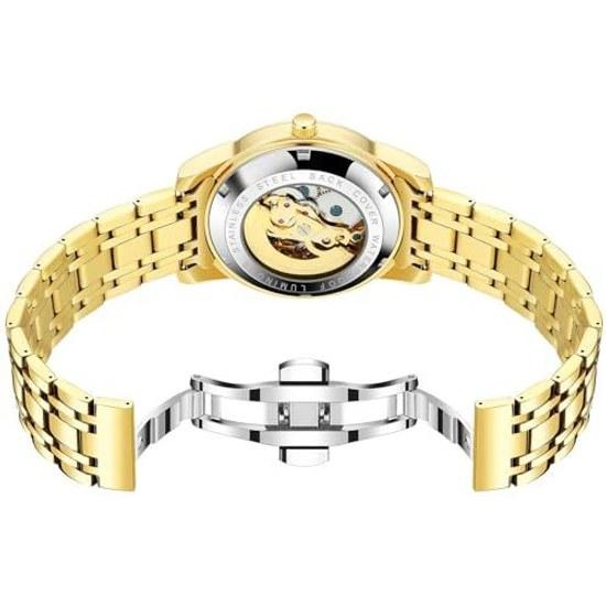 CARLIEN Mens Dragon Collection Limited Luxury Sculpted Dial Golden Automatic Waterproof Watch (Gold)