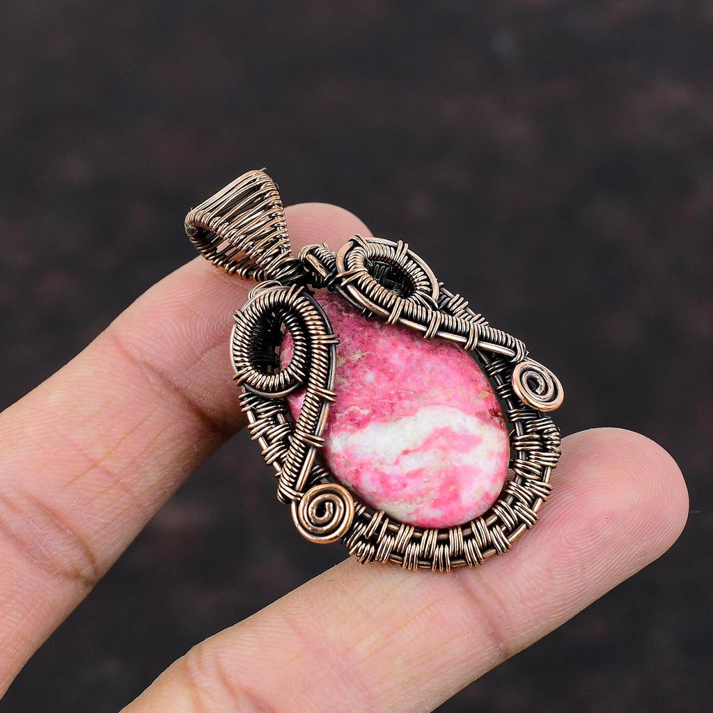 Thulite Pendant Copper Wire Wrapped Pendant Natural Gemstone Pendant Thulite Jewelry Handmade Pendant Dainty Copper Jewelry Anniversary Gift