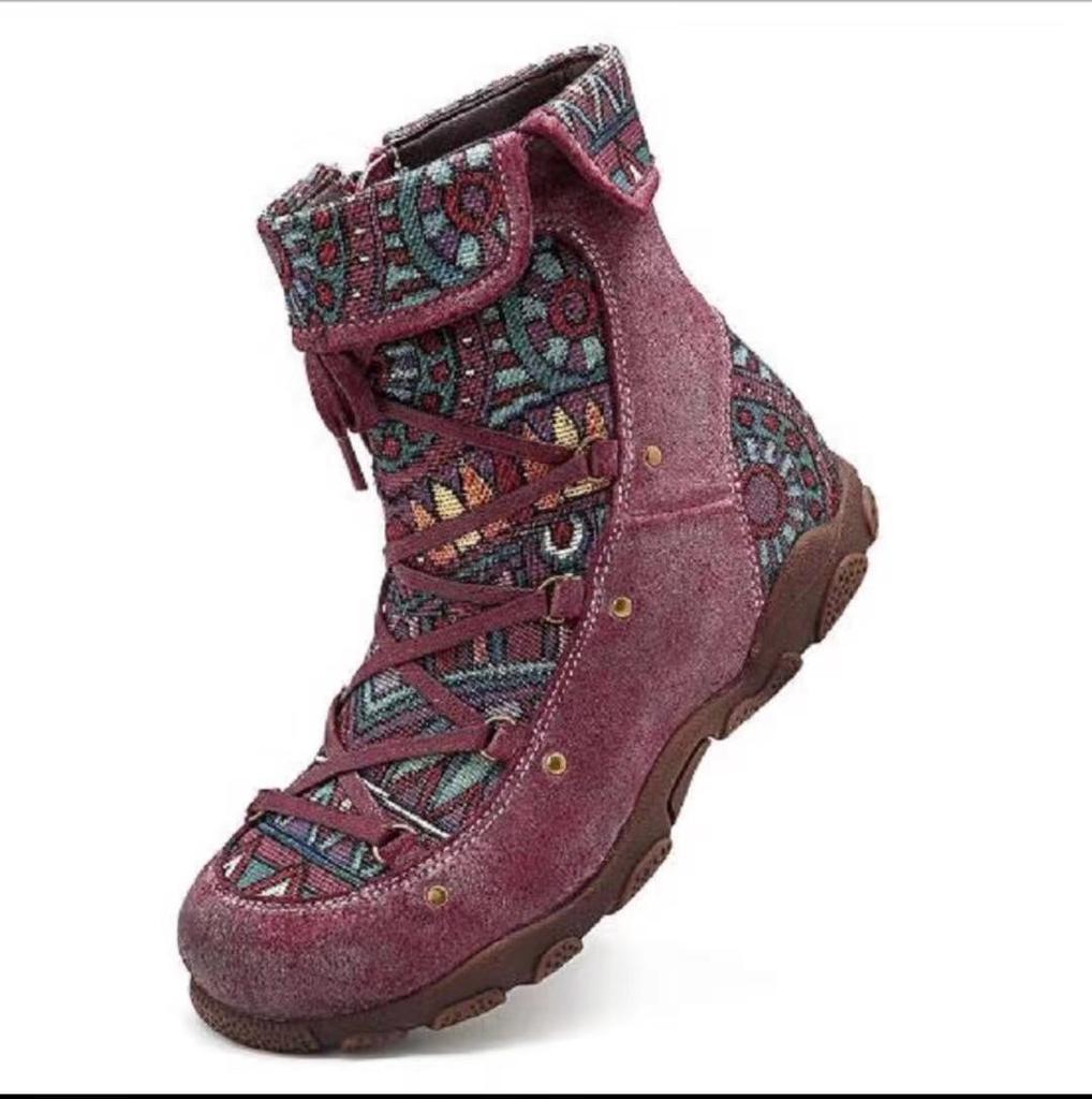 Outdoor casual jacquard women's shoes splicing short Martin boots ankle super comfortable flat women's boots