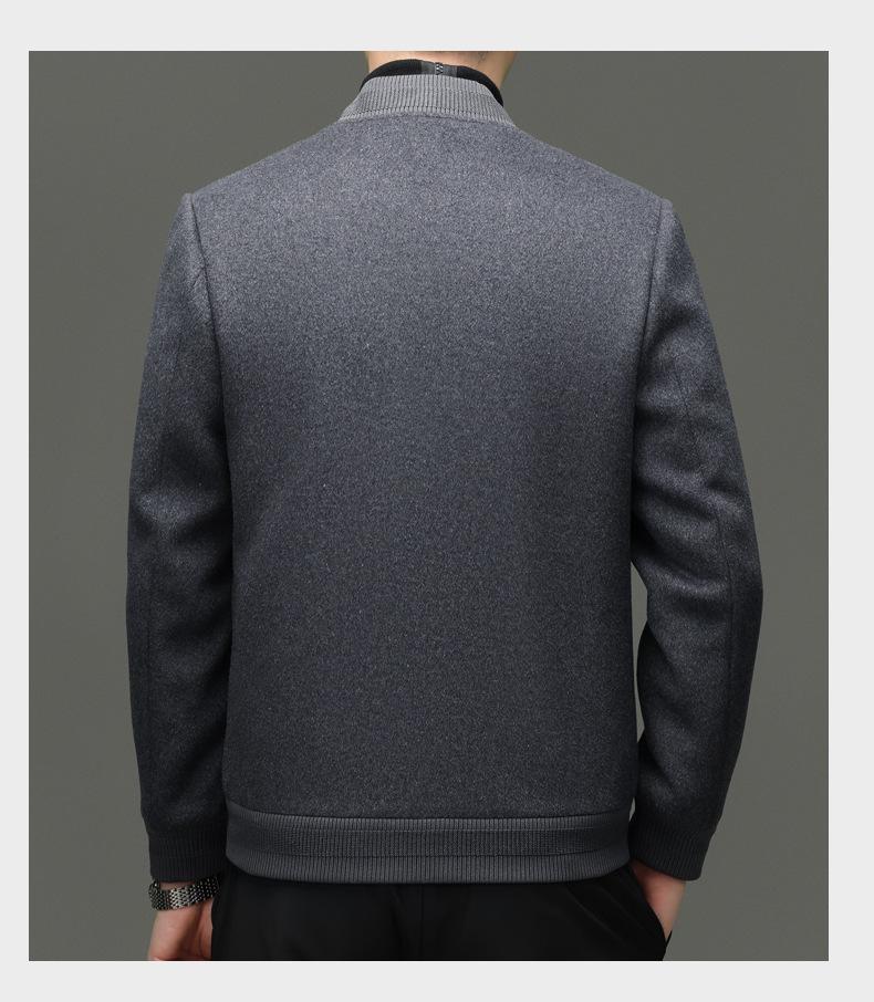 Men's Winter Wool Blend Stand Collar Short Jacket, Middle-Aged Casual Warm Thick Coat
