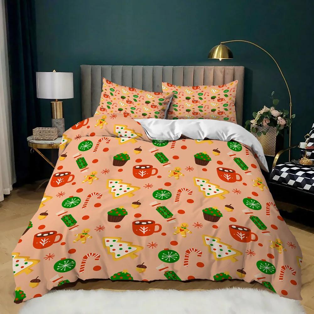 Christmas Duvet Cover Set King Size Christmas Stocking Bells Print Comforter Cover for Kids Girl Christmas Polyester Quilt Cover