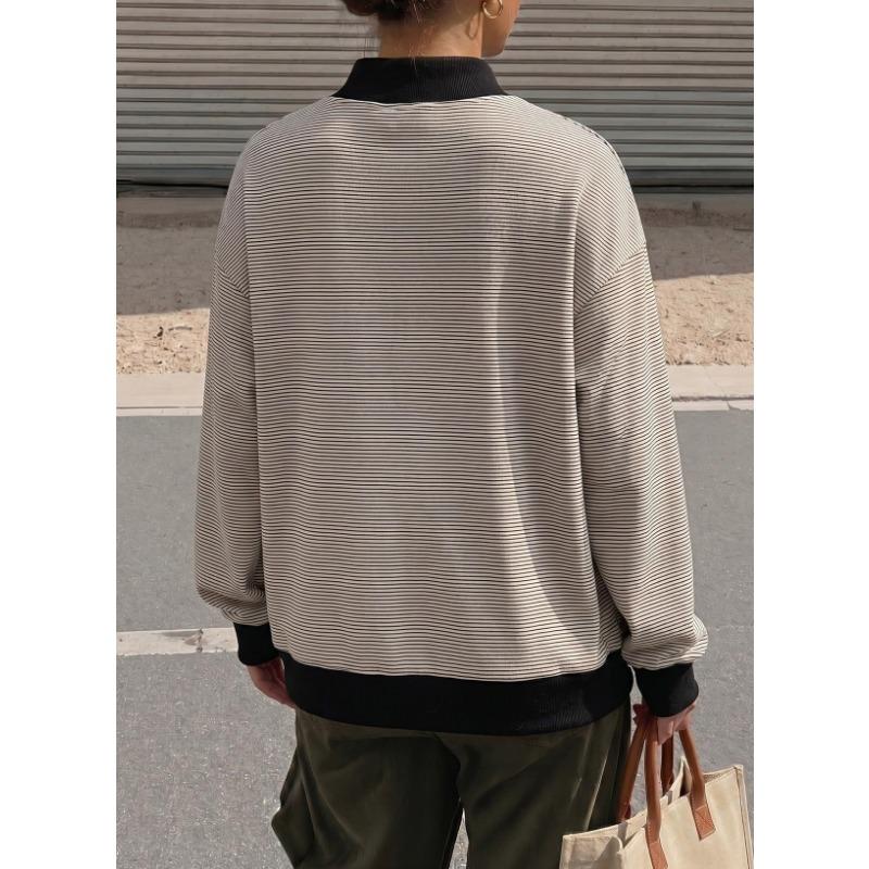 Women S Round Neck Fleece Striped Long Sleeve Loose Top