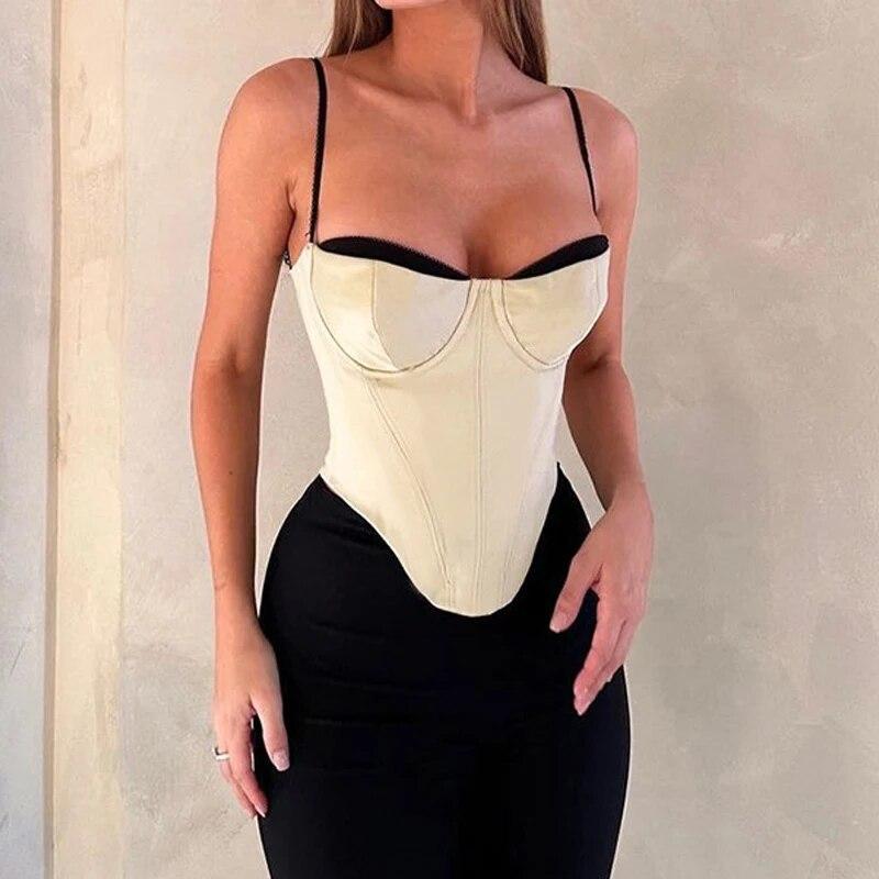 Módní sexy kořeněná dívka tílko Ženy Neformální 2024 Slim Fit Patchwork Jednobarevné Jednoduché V pase Zavazování Hrudní popruh Y2k Crop Top 30732