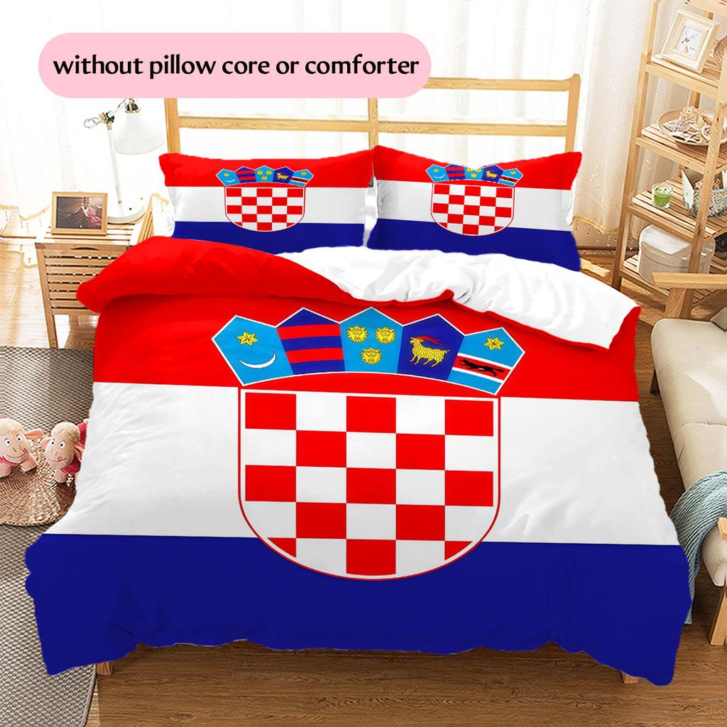 Croatia National Football Team Pattern Bedding Home Decoration Birthday Gift ( 1 Duvet Cover + 2 Pillowcase, Without Core),fan Merchandise.
