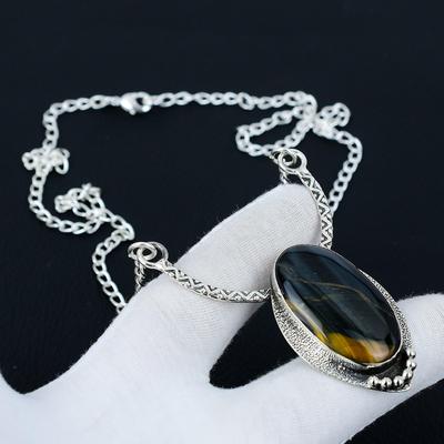 Tiger Eye Necklace, Tiger Eye Gemstone, 925 Sterling Silver Necklace, Natural Tiger Eye Jewelry For Women, Tiger Eye Necklace For Gifts