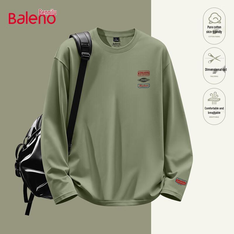Baleno Men's American Style Heavyweight Pure Cotton Long Sleeve T-Shirt