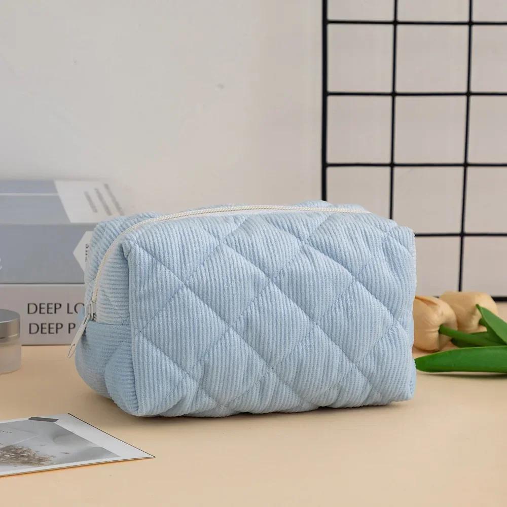 Solid Color Plaid Makeup Bag Travel Cosmetic Pouch Large Soft Cosmetic Organizer Pouch, Zipper Make Up Organizer Toiletry Bags