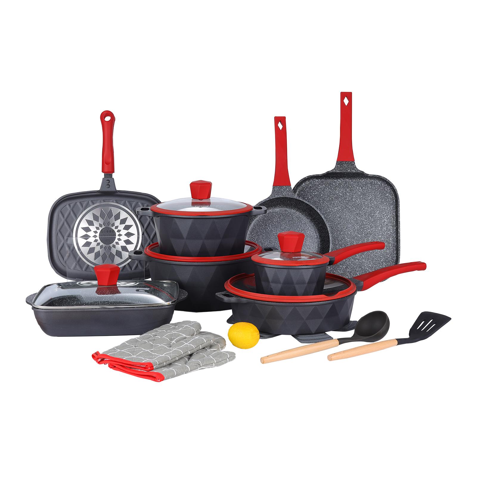 

DONNOR Набор из 21 предмета кастрюль и сковород Наборы посуды из медицинского камня Антипригарный индукционный варочный котел Природный газ Кухонный набор посуды