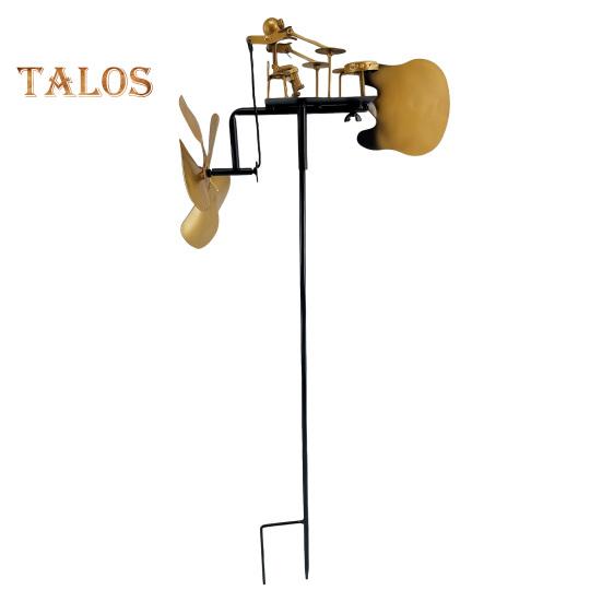 Metal Drummer Garden Windmill Handmade Percussionist Music Windmill Ornament Wind-Powered Drummer Windmill for Outdoor Patio Courtyard