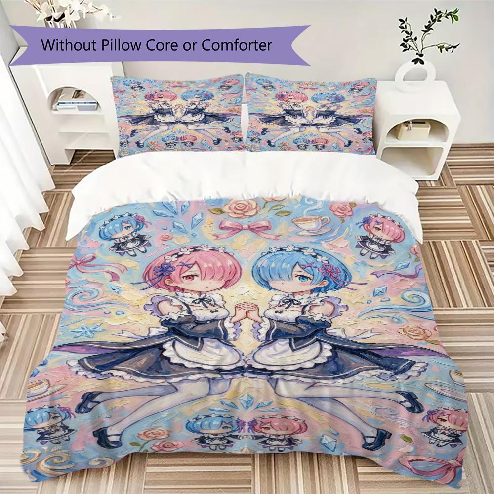 ReZero Pattern Bedding Uilt Set Uilt Cover Pillowcase Home Decoration Birthday Gift (1 * Duvet Cover + 2 * Pillowcase Without Core)