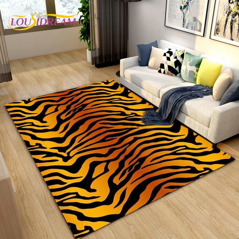 3D Stripe Tiger Print Pattern Area Rug Large,Carpet Rug for Living Room Bedroom Kitchen Doormat Decoration, Non-slip Floor Mat